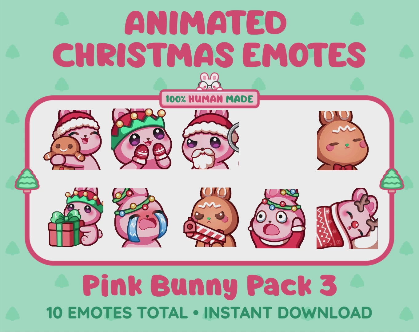 Pink Bunny Emotes - Christmas Pack 3 (Animated & Static)