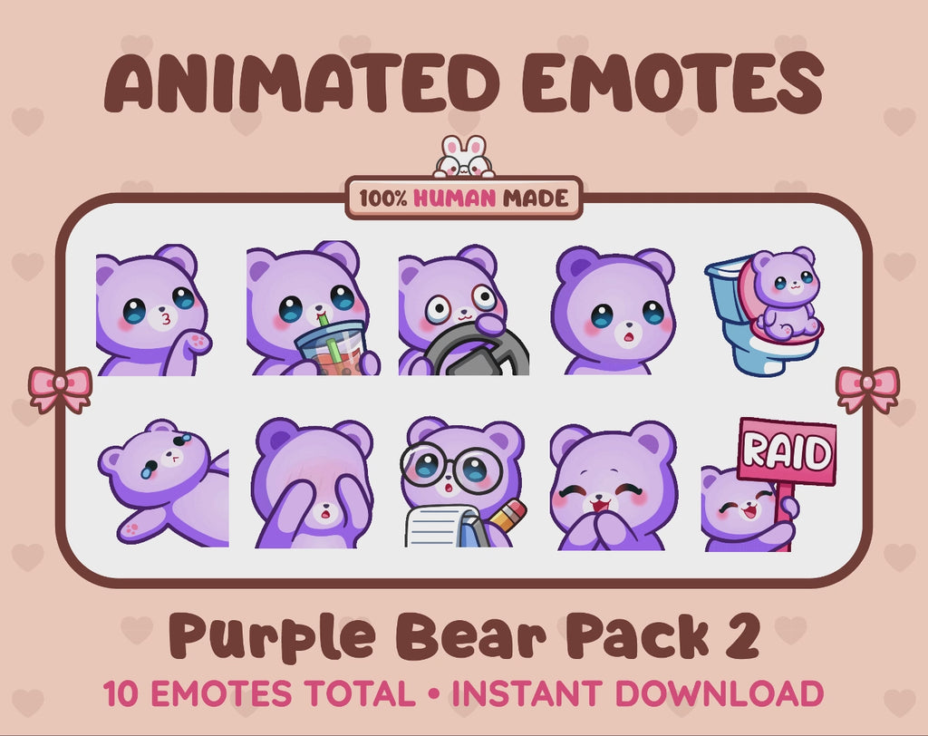 Purple Bear Emotes - Pack 2 (Animated & Static)