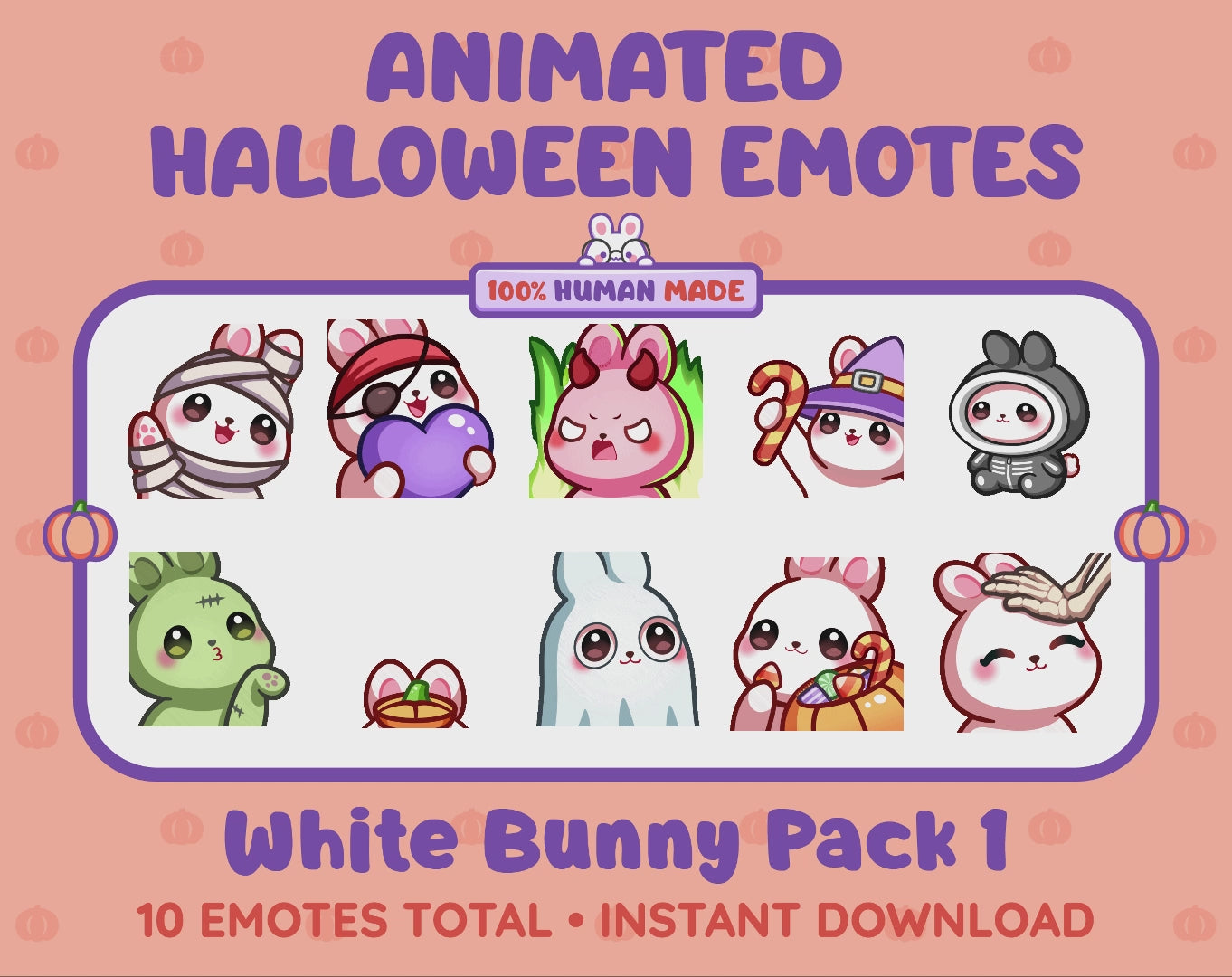 White Bunny Emotes - Halloween Pack 1 (Animated & Static)