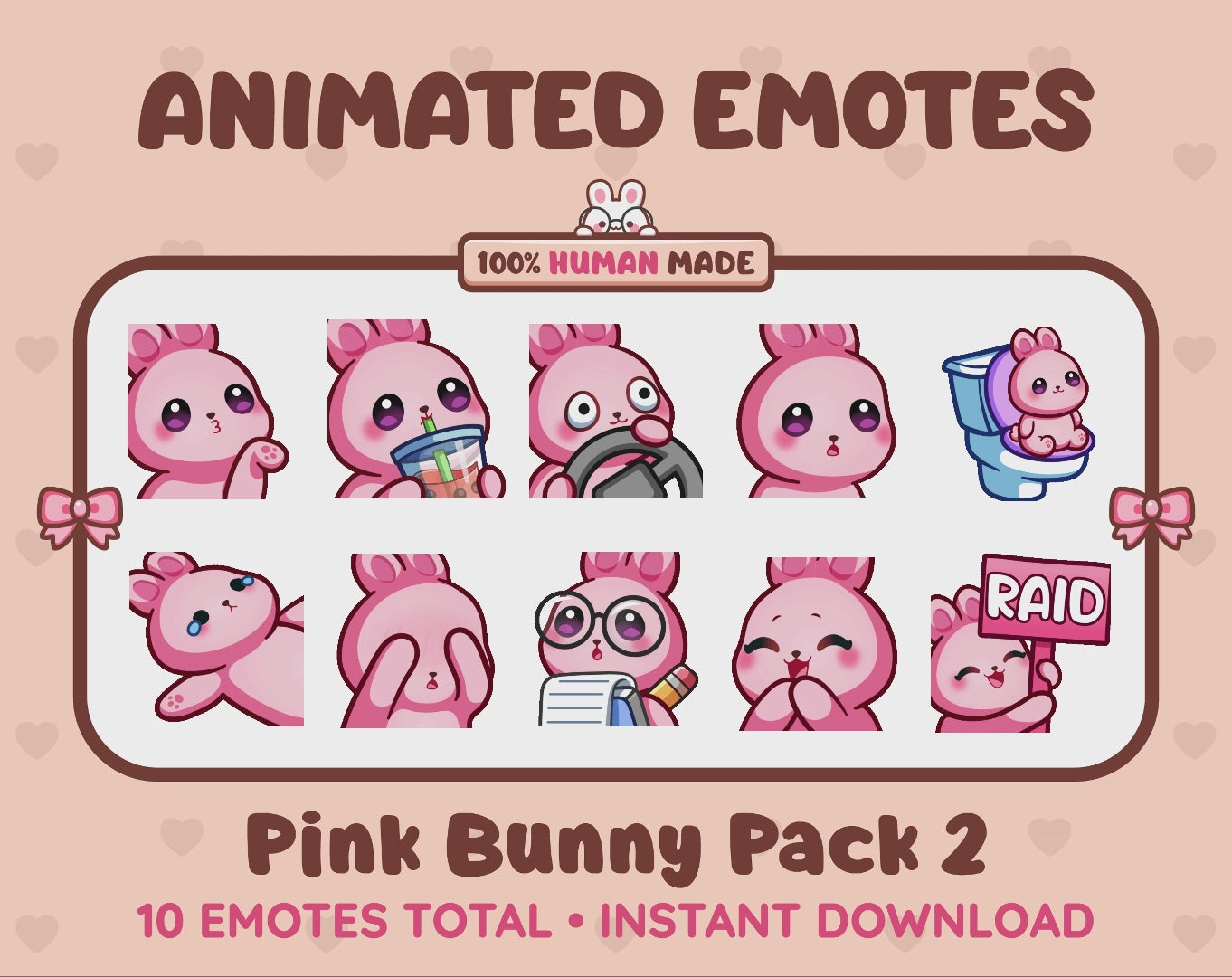Pink Bunny Emotes - Pack 2 (Animated & Static)