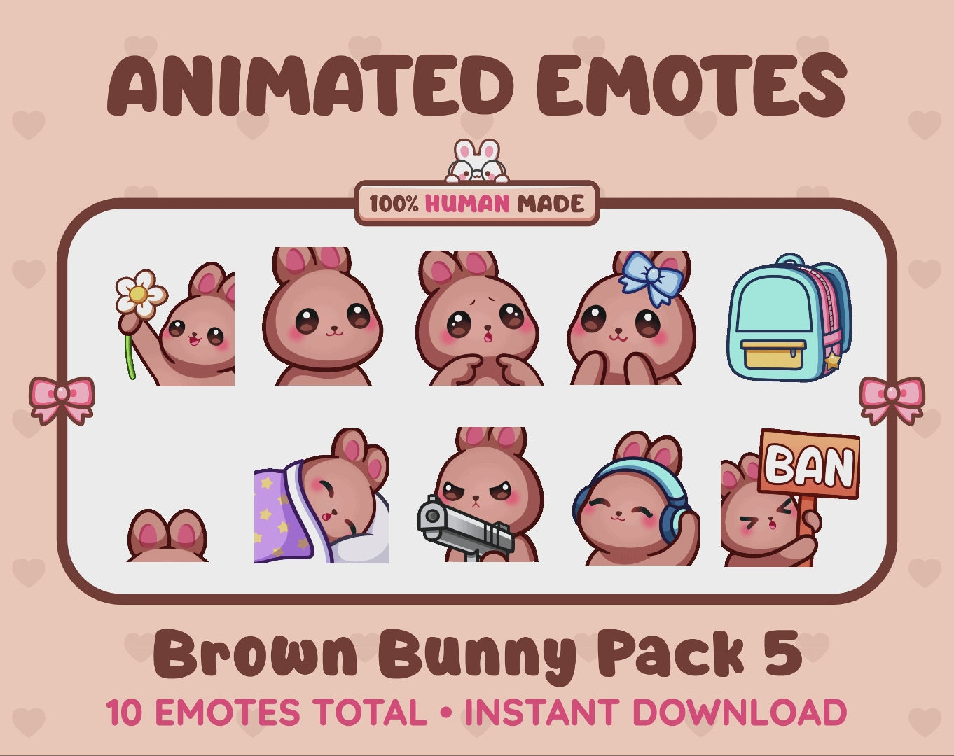 Brown Bunny Emotes - Pack 5 (Animated & Static)