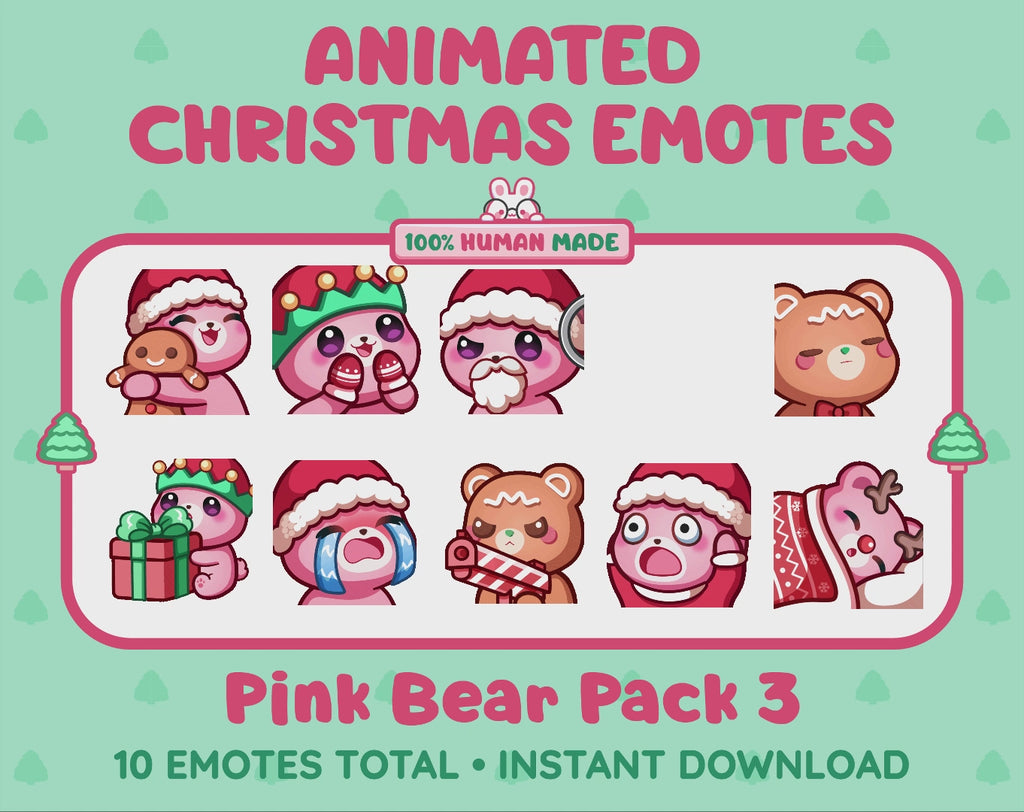 Pink Bear Emotes - Christmas Pack 3 (Animated & Static)