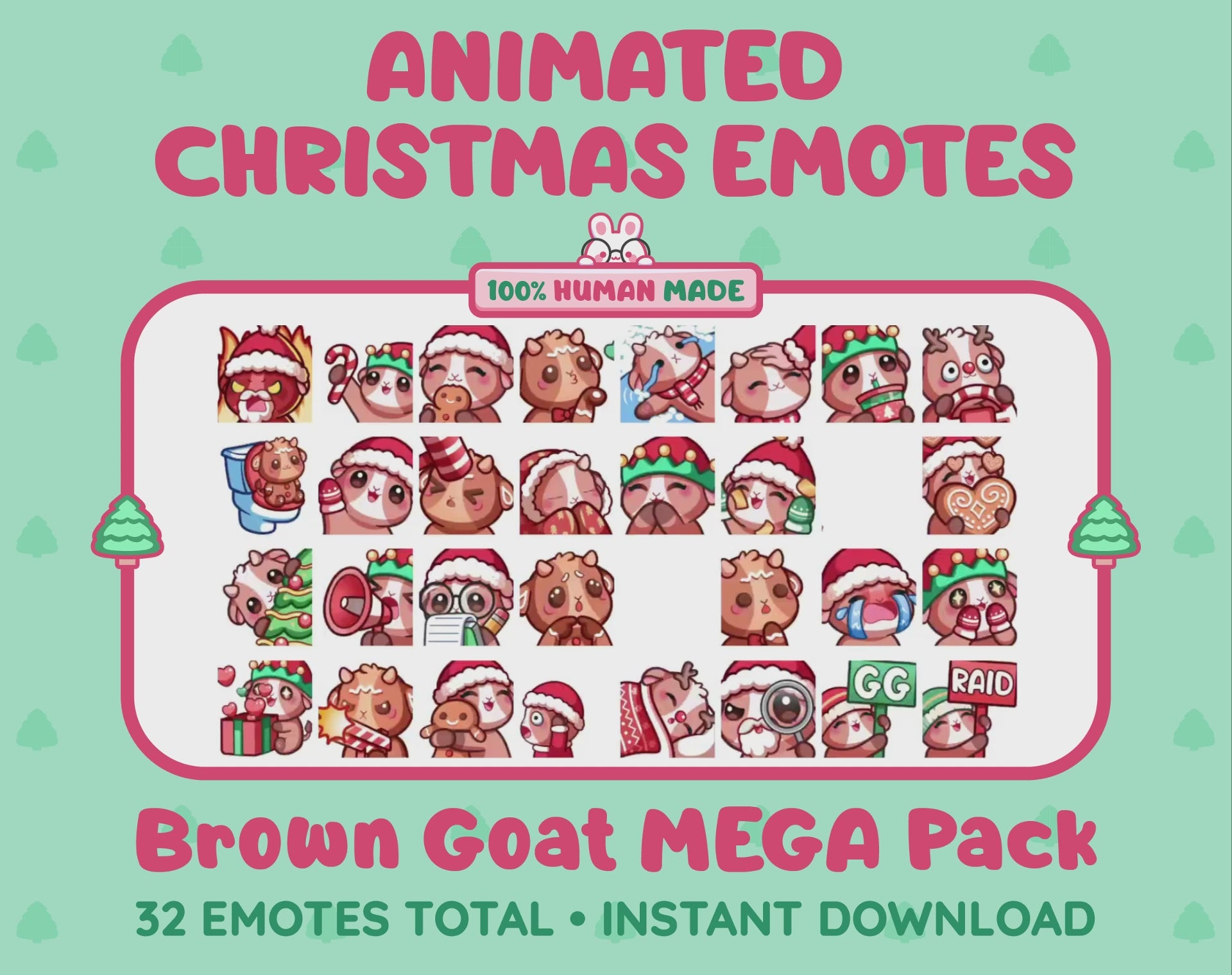 Brown Goat Emotes - Christmas MEGA Pack (Animated & Static)
