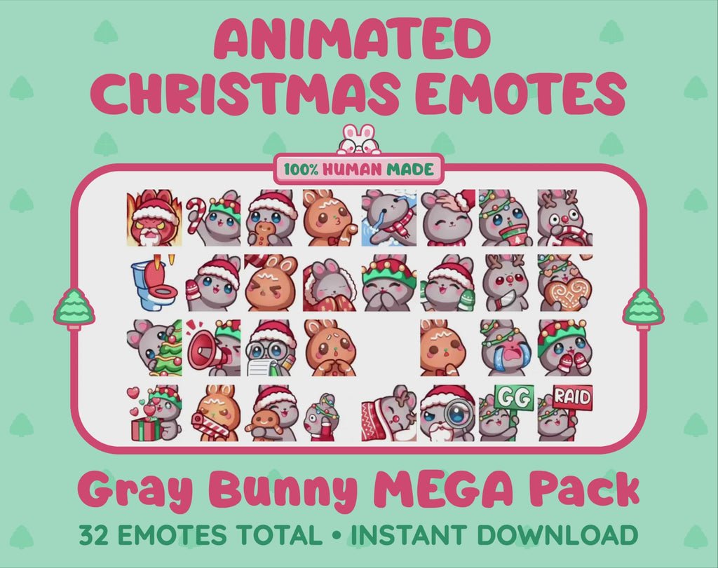 Gray Bunny Emotes - Christmas MEGA Pack (Animated & Static)