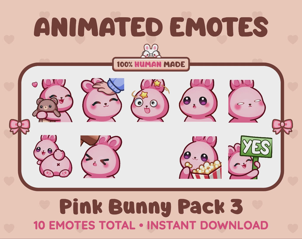 Pink Bunny Emotes - Pack 3 (Animated & Static)