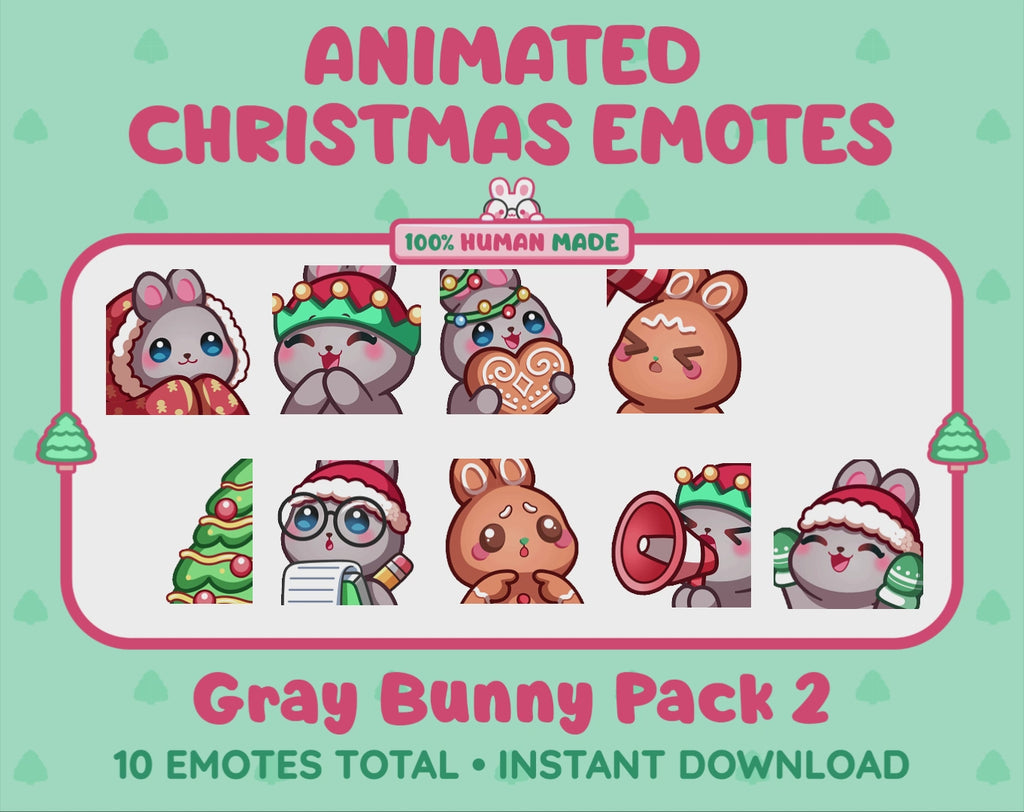 Gray Bunny Emotes - Christmas Pack 2 (Animated & Static)