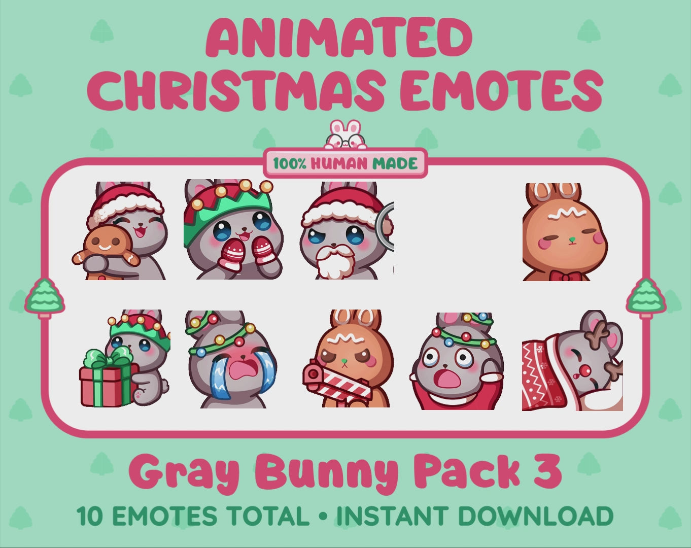 Gray Bunny Emotes - Christmas Pack 3 (Animated & Static)