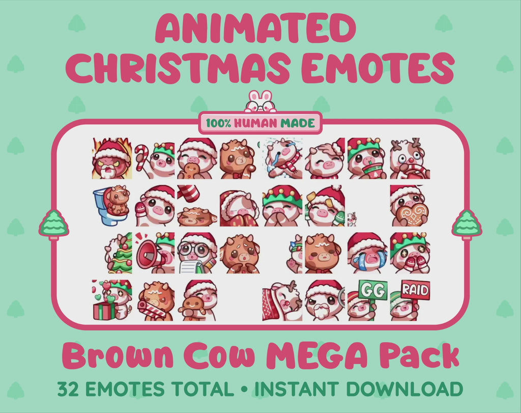 Brown Cow Emotes - Christmas MEGA Pack (Animated & Static)