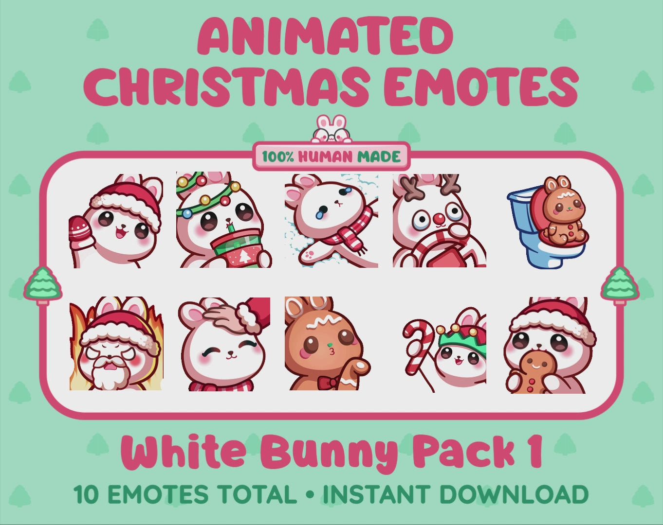 White Bunny Emotes - Christmas Pack 1 (Animated & Static)