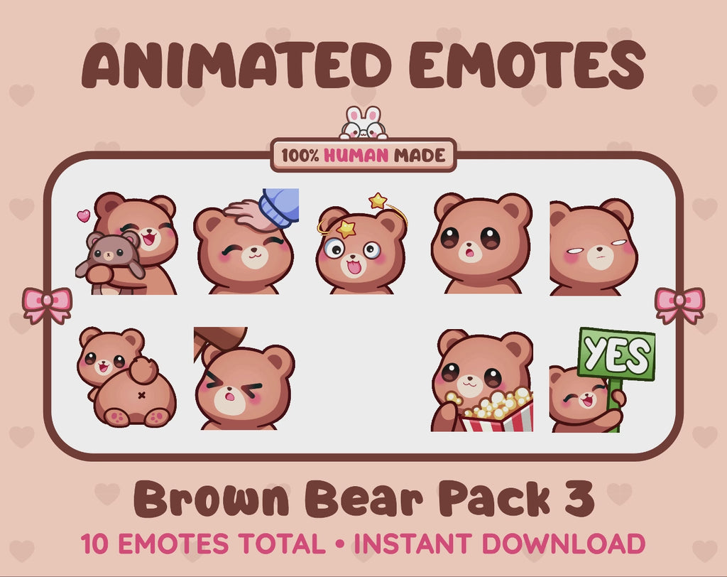 Brown Bear Emotes - Pack 3 (Animated & Static)