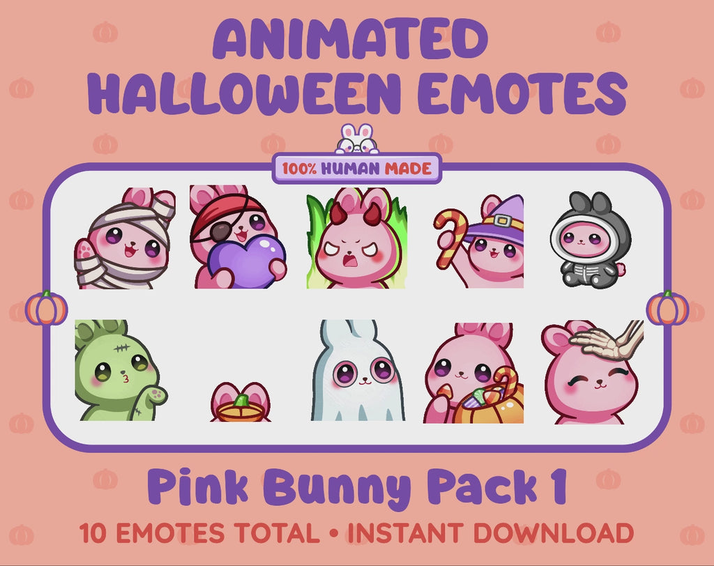 Pink Bunny Emotes - Halloween Pack 1 (Animated & Static)