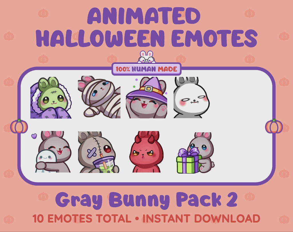 Gray Bunny Emotes - Halloween Pack 2 (Animated & Static)