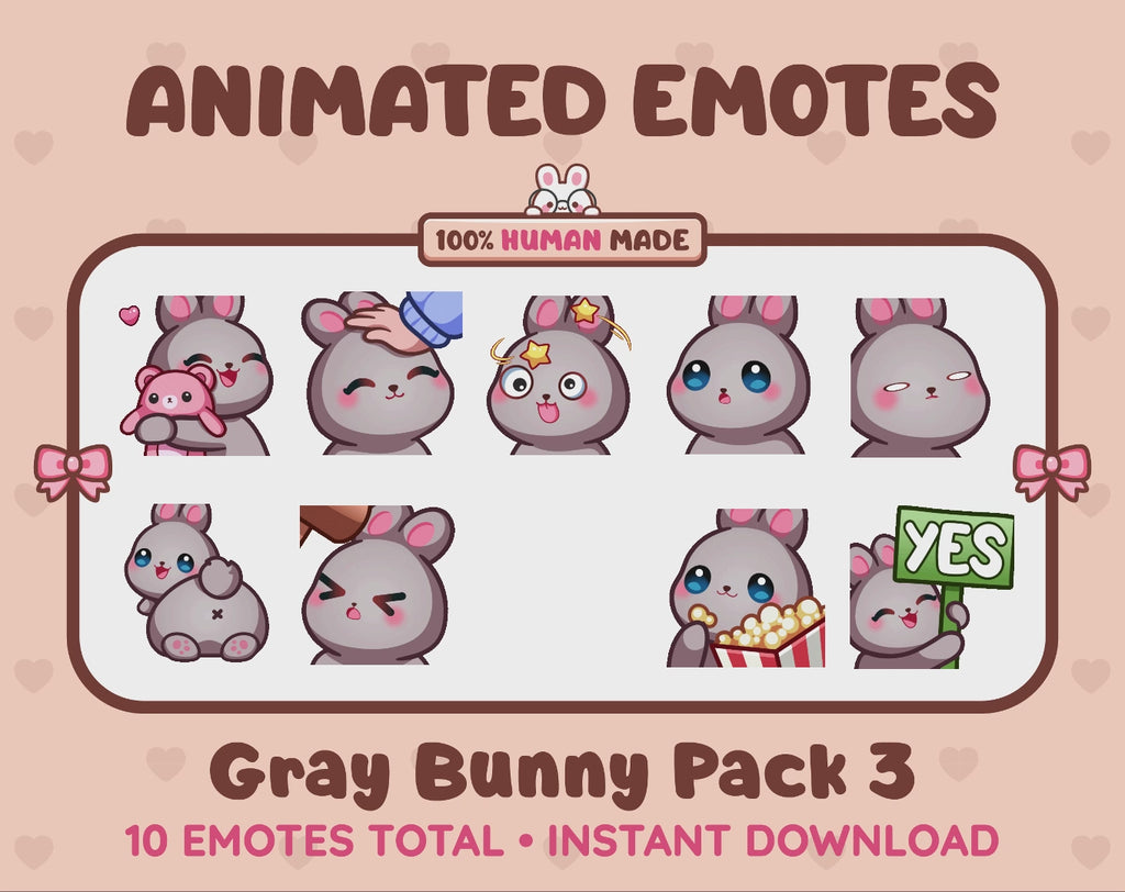 Gray Bunny Emotes - Pack 3 (Animated & Static)