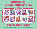 Purple Bear Emotes - Christmas Pack 1 (Animated & Static)