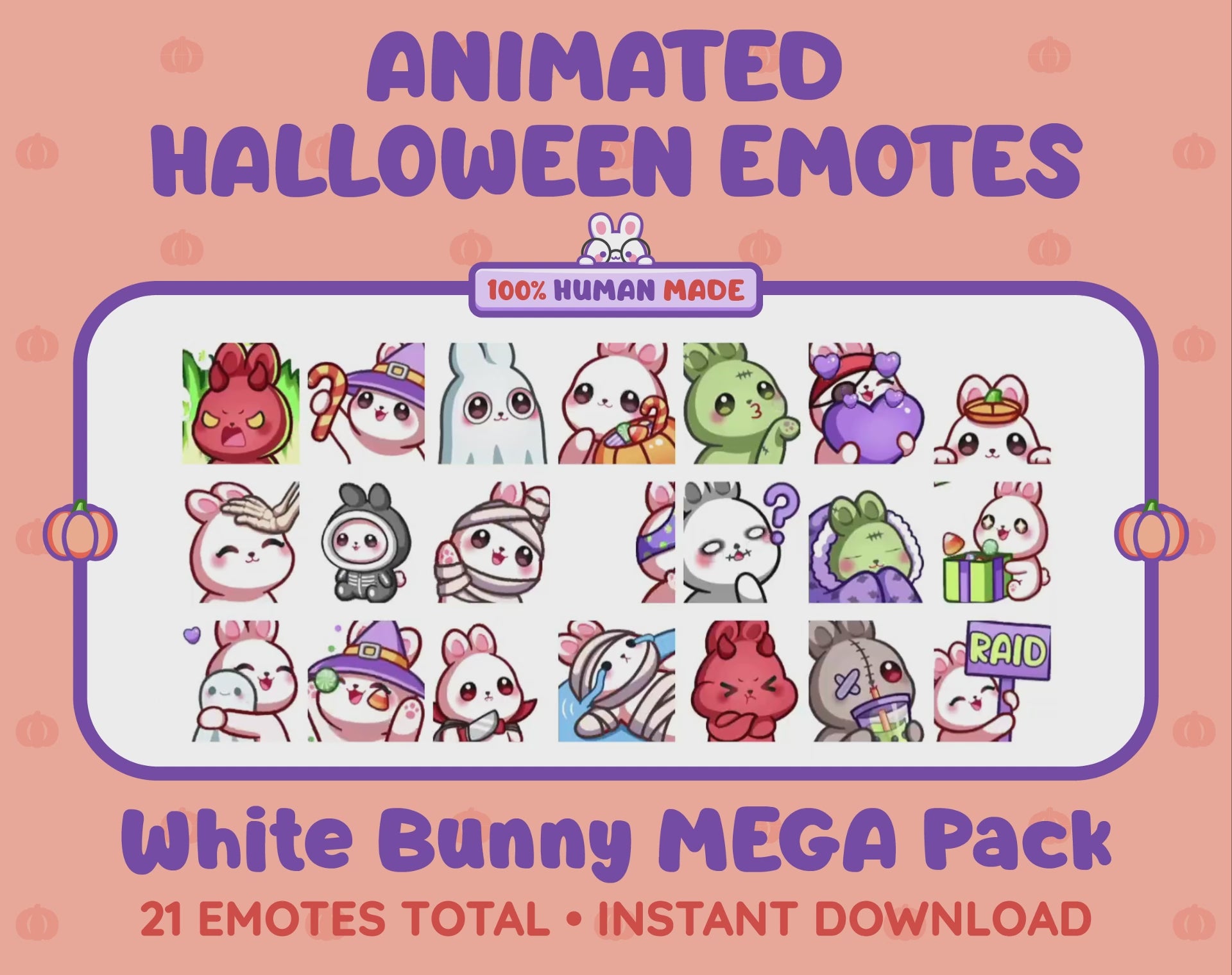 White Bunny Emotes - Halloween MEGA Pack (Animated & Static)