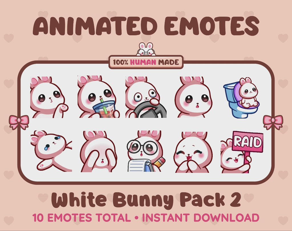 White Bunny Emotes - Pack 2 (Animated & Static)