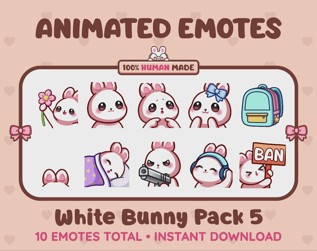 White Bunny Emotes - Pack 5 (Animated & Static)