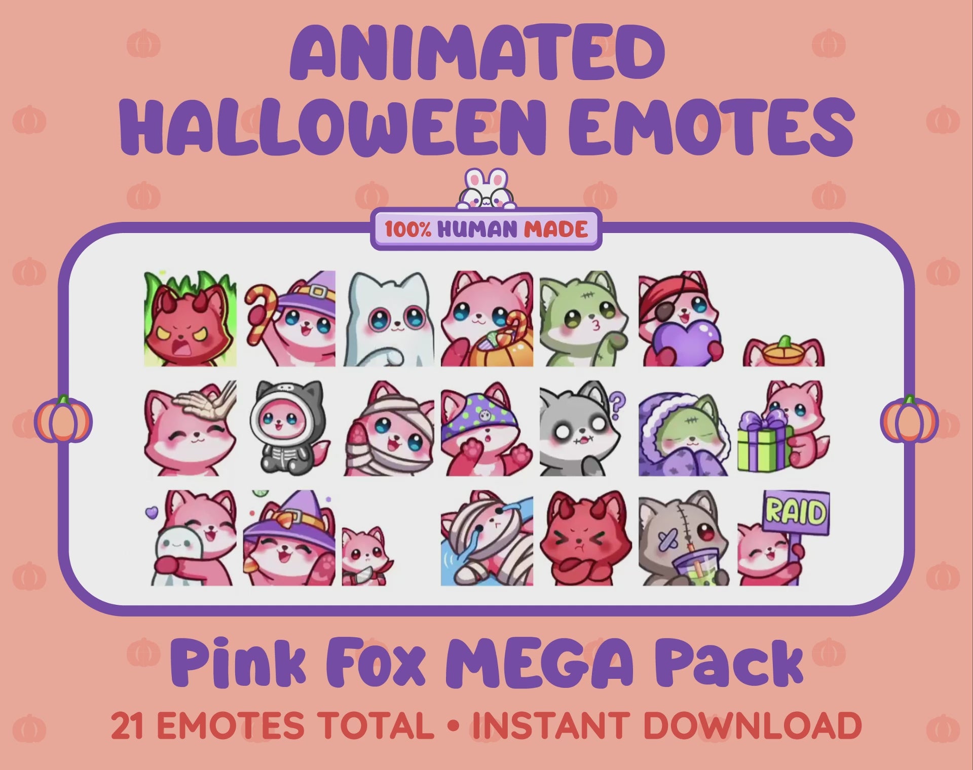 Pink Fox Emotes - Halloween MEGA Pack (Animated & Static)
