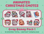 Gray Bunny Emotes - Christmas Pack 1 (Animated & Static)