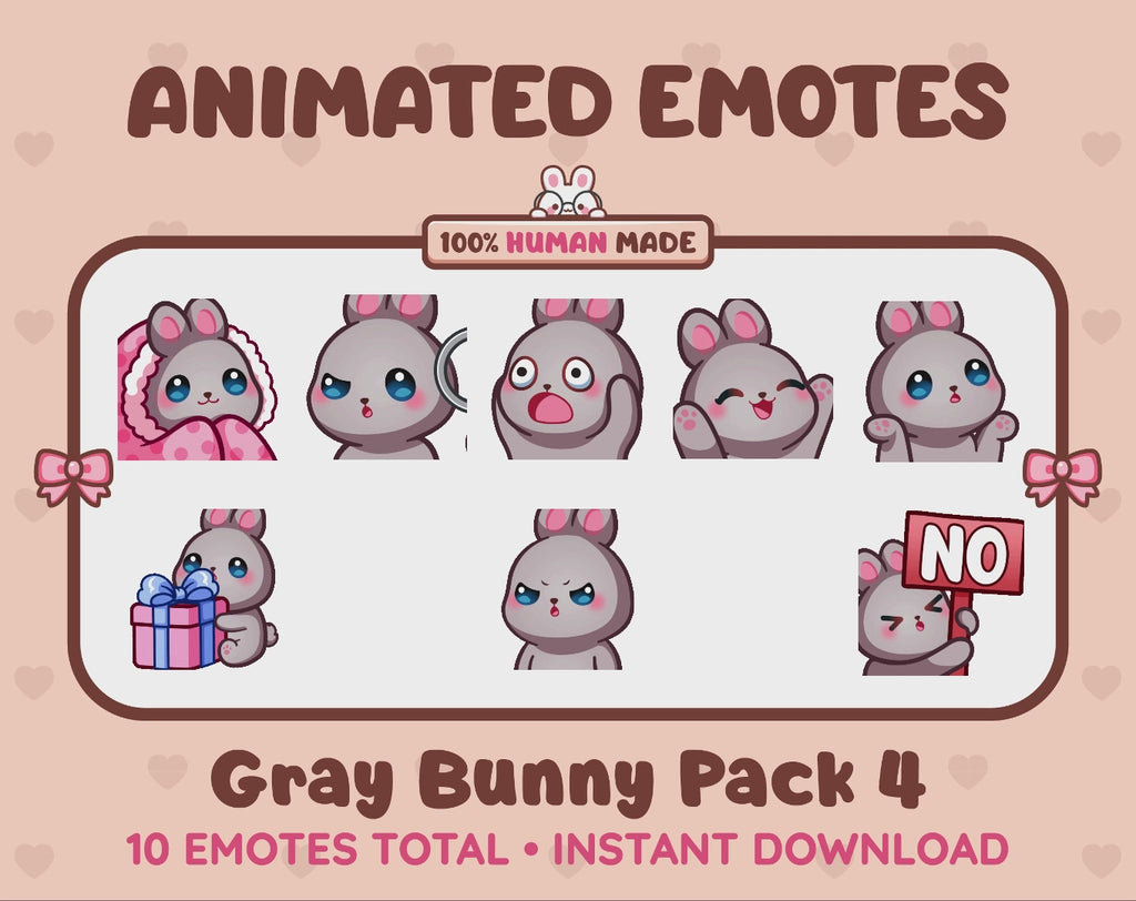 Gray Bunny Emotes - Pack 4 (Animated & Static)