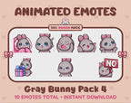 Gray Bunny Emotes - Pack 4 (Animated & Static)