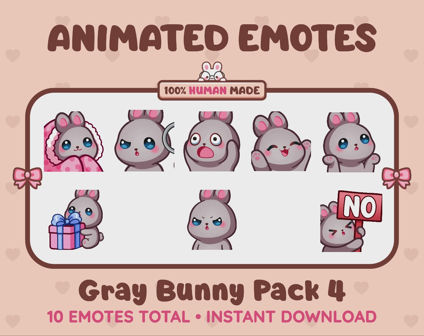 Gray Bunny Emotes - Pack 4 (Animated & Static)