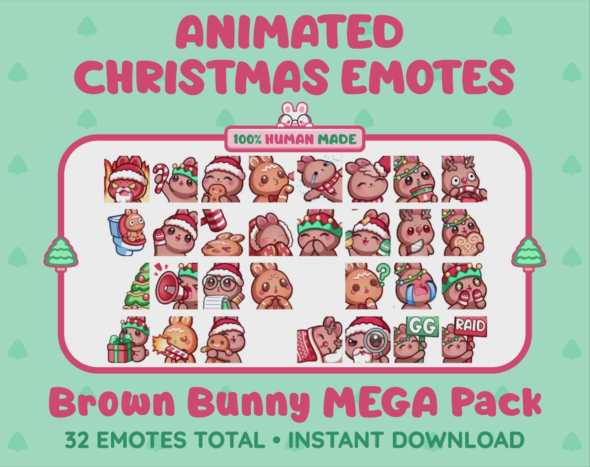 Brown Bunny Emotes - Christmas MEGA Pack (Animated & Static)