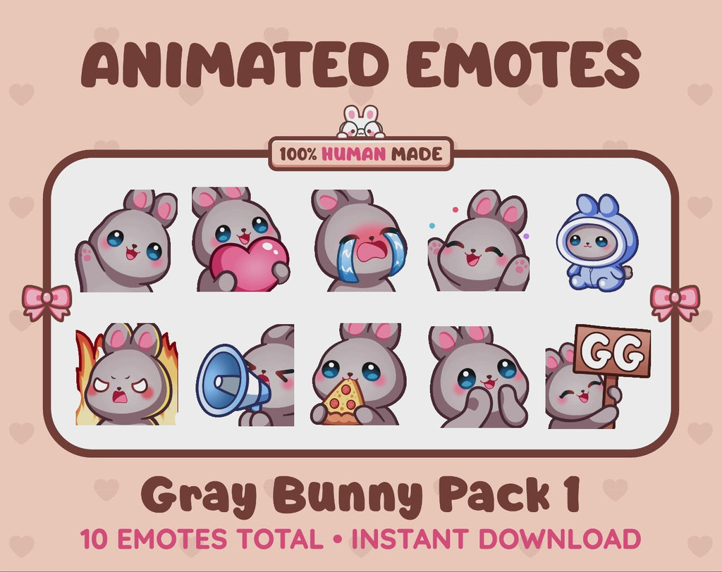 Gray Bunny Emotes - Pack 1 (Animated & Static)