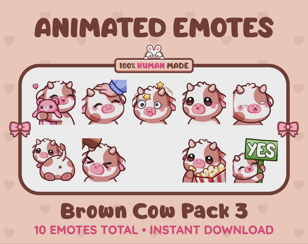 Brown Cow Emotes - Pack 3 (Animated & Static)