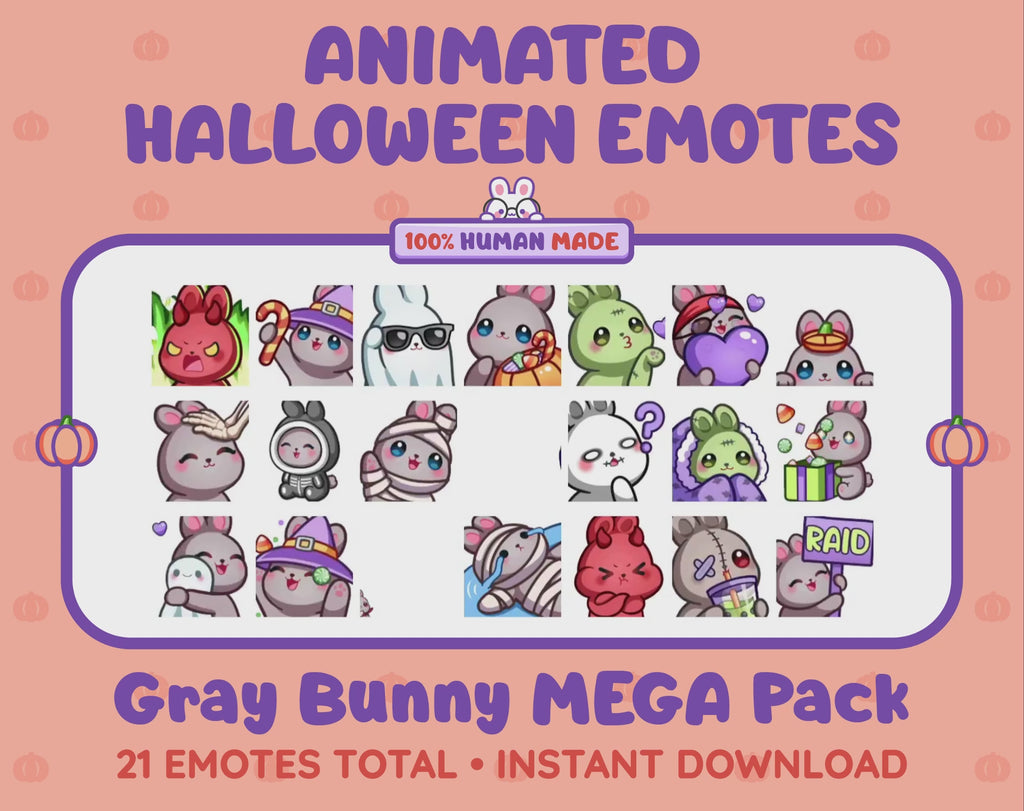 Gray Bunny Emotes - Halloween MEGA Pack (Animated & Static)