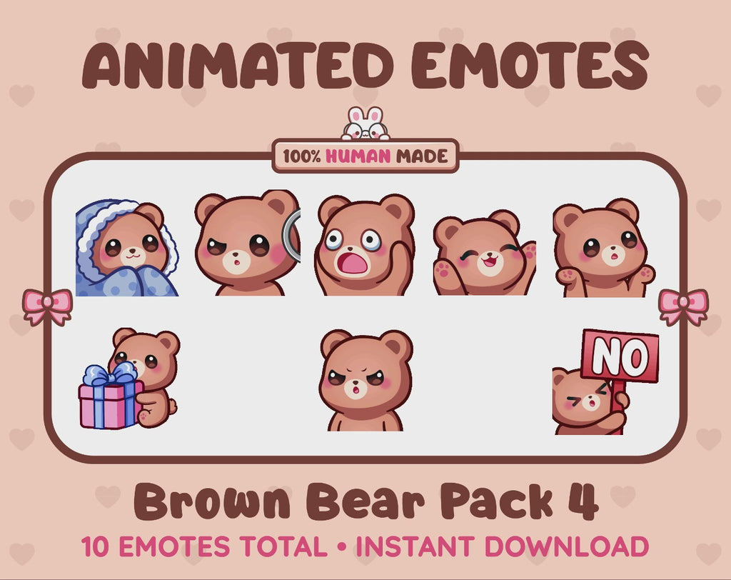 Brown Bear Emotes - Pack 4 (Animated & Static)