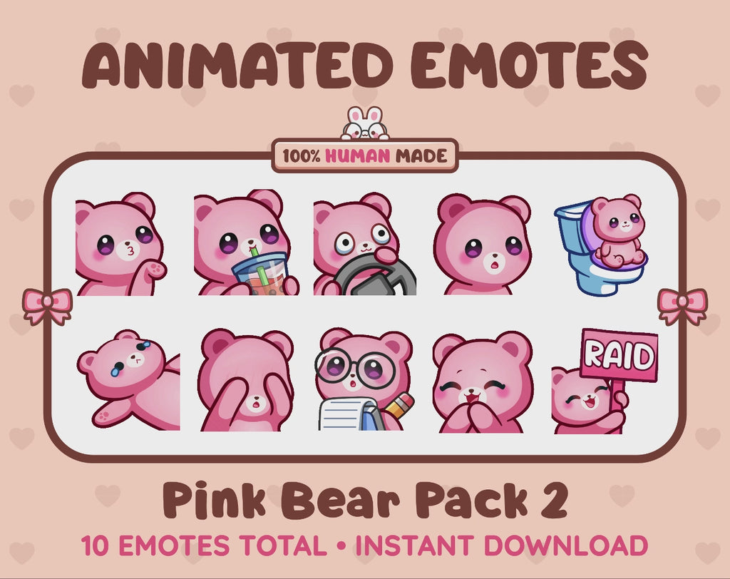 Pink Bear Emotes - Pack 2 (Animated & Static)