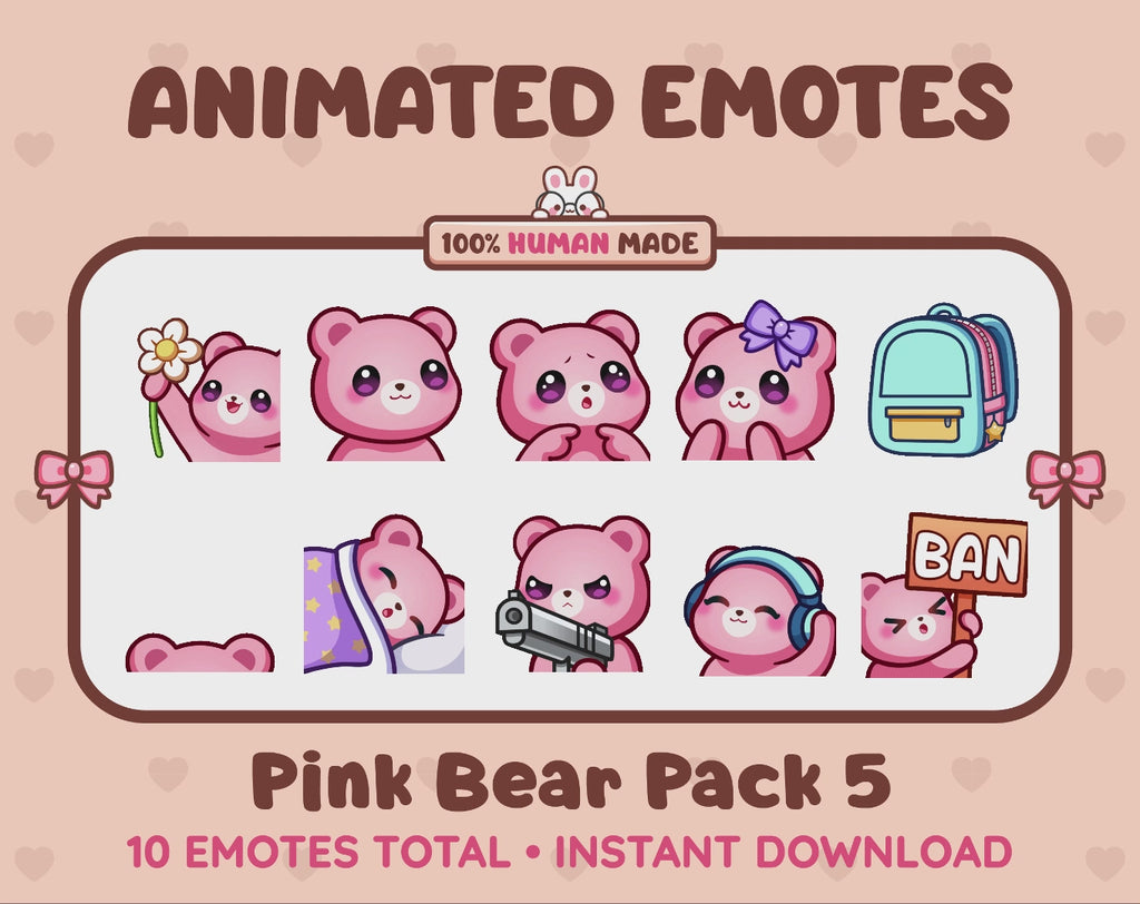 Pink Bear Emotes - Pack 5 (Animated & Static)
