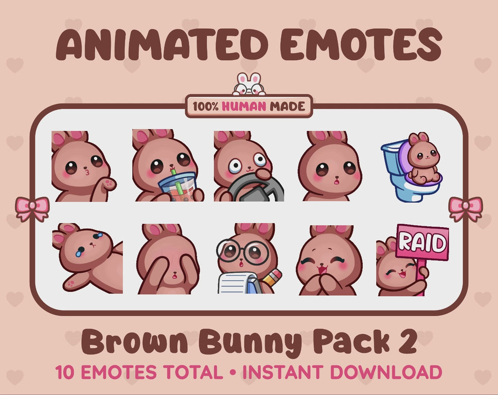 Brown Bunny Emotes - Pack 2 (Animated & Static)