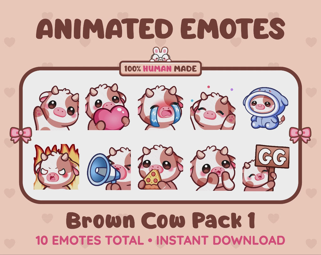 Brown Cow Emotes - Pack 1 (Animated & Static)