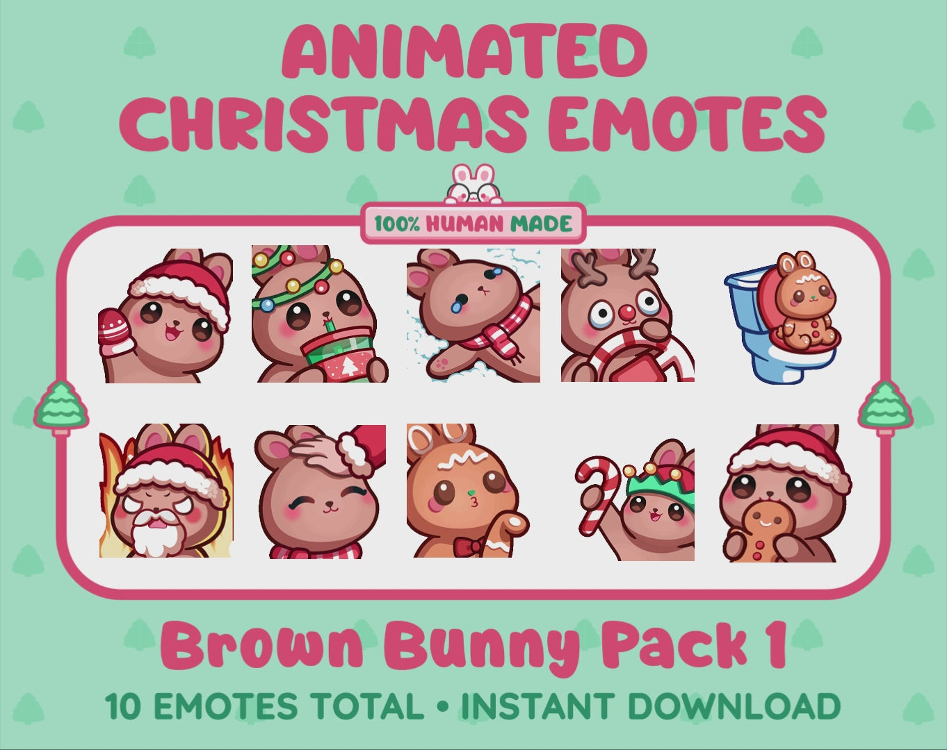 Brown Bunny Emotes - Christmas Pack 1 (Animated & Static)