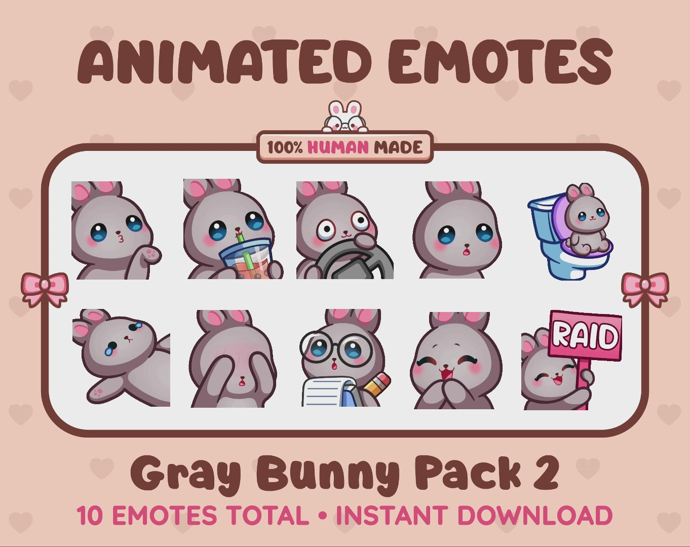 Gray Bunny Emotes - Pack 2 (Animated & Static)