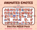 Red Fox animated Twitch emote mega pack GIF preview showing all 50 emote animations.