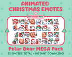 Polar Bear Christmas animated Twitch emote mega pack GIF preview showing all 32 emote animations.