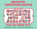 Pink Fox Christmas animated Twitch emote mega pack GIF preview showing all 32 emote animations.