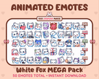 White Fox animated Twitch emote mega pack GIF preview showing all 50 emote animations.
